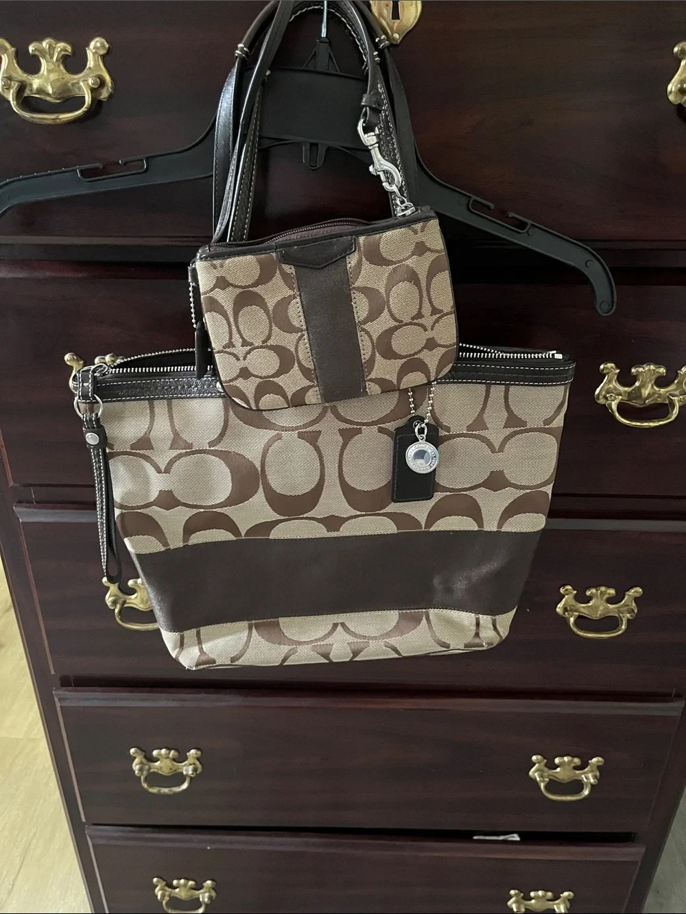 Coach Brown Signature Canvas Tote with Coin Pouch